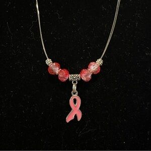 Breast Cancer pink ribbon necklace NWT